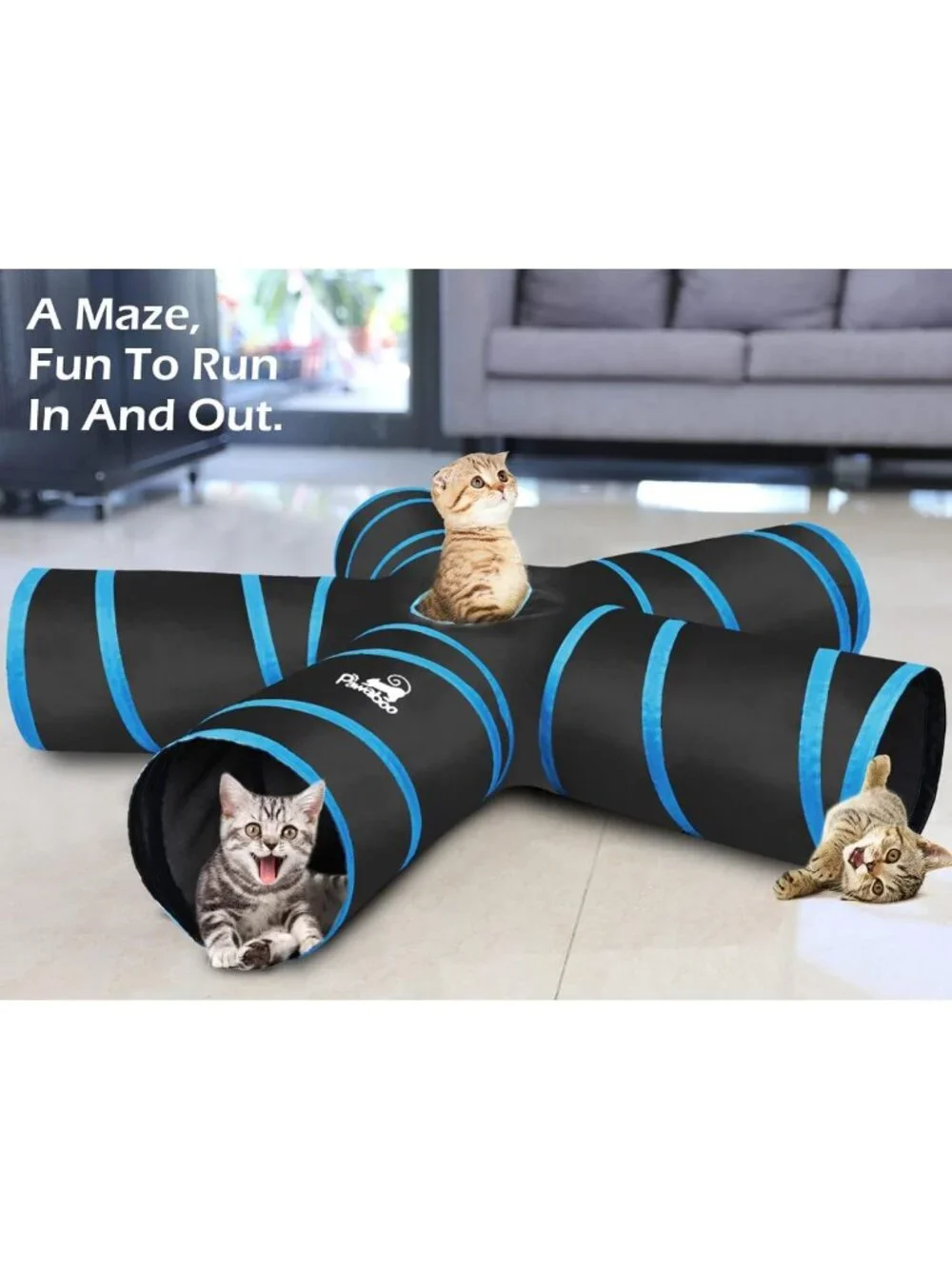 Interactive 5-Way Cat Tunnel Tube - Collapsible Play Tent with Balls & Bells